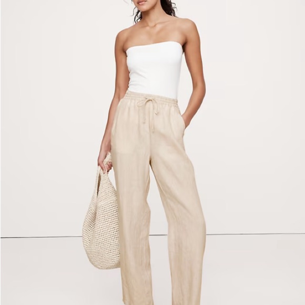 Banana Republic Linen Pull On Ankle Pants Small Petite